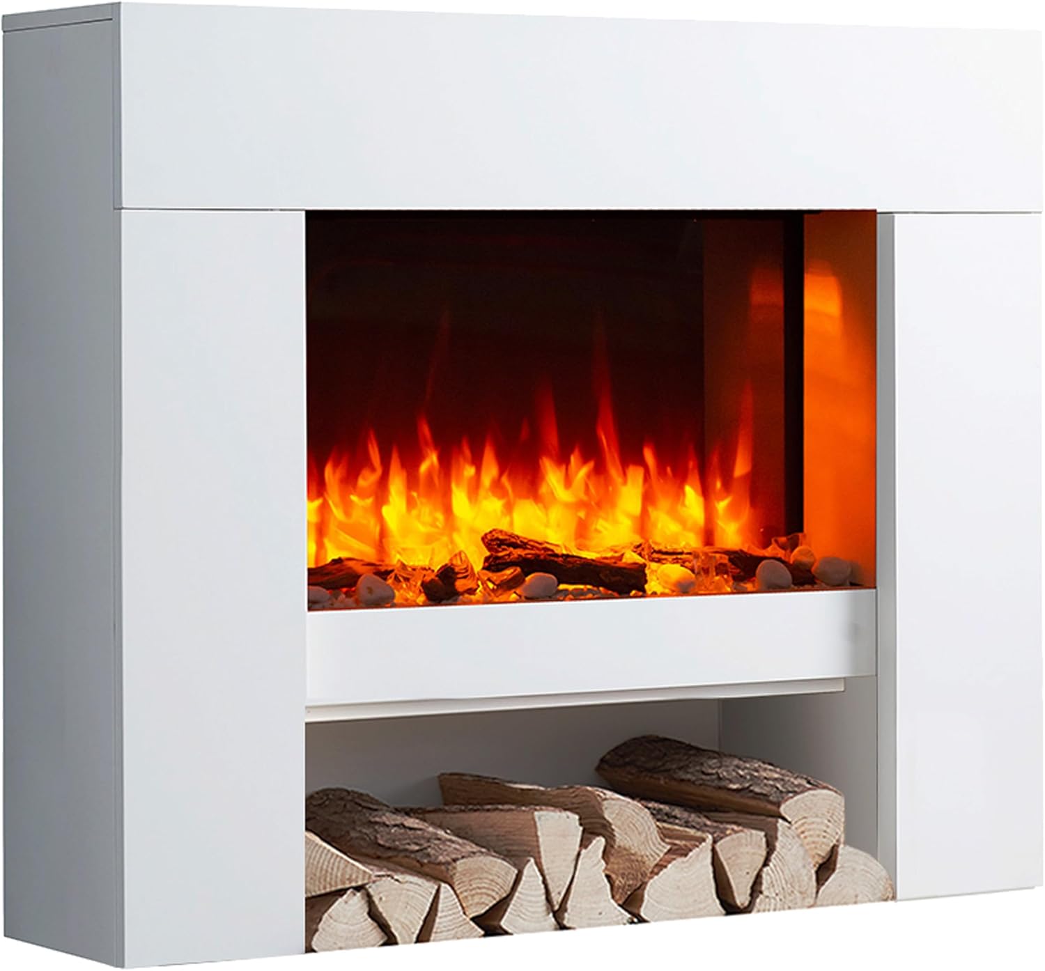 BALDERIA Elektrokamin Naran | Elektrischer Standkamin mit 3D-Flammeneffekt | Elektro Heizung 2000W, LED-Beleuchtung | Kamin mit Fernbedienung, Timer, Startsteuerung & Thermostat | Weiß
