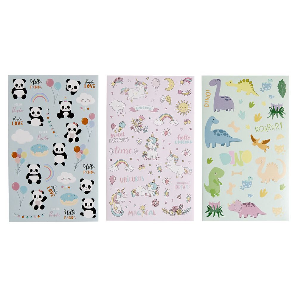 Sticker enfant licorne panda dinosaure 6 feuilles