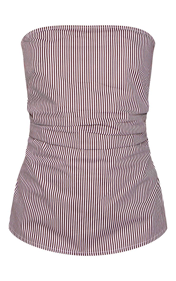 Marron Combinaison Short À Rayures Fines Aspect Lin