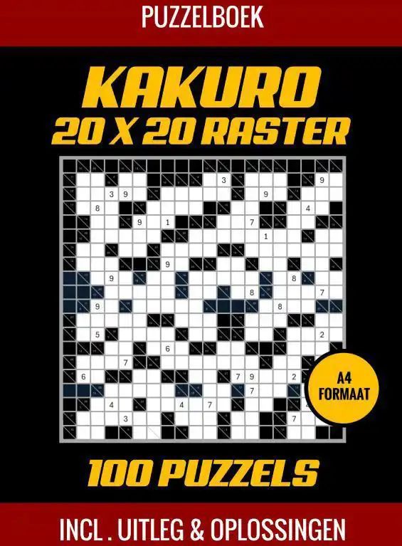 Puzzelboek - Kakuro - 100 Puzzels - A4 Formaat - Zwart/Wit - Paperback