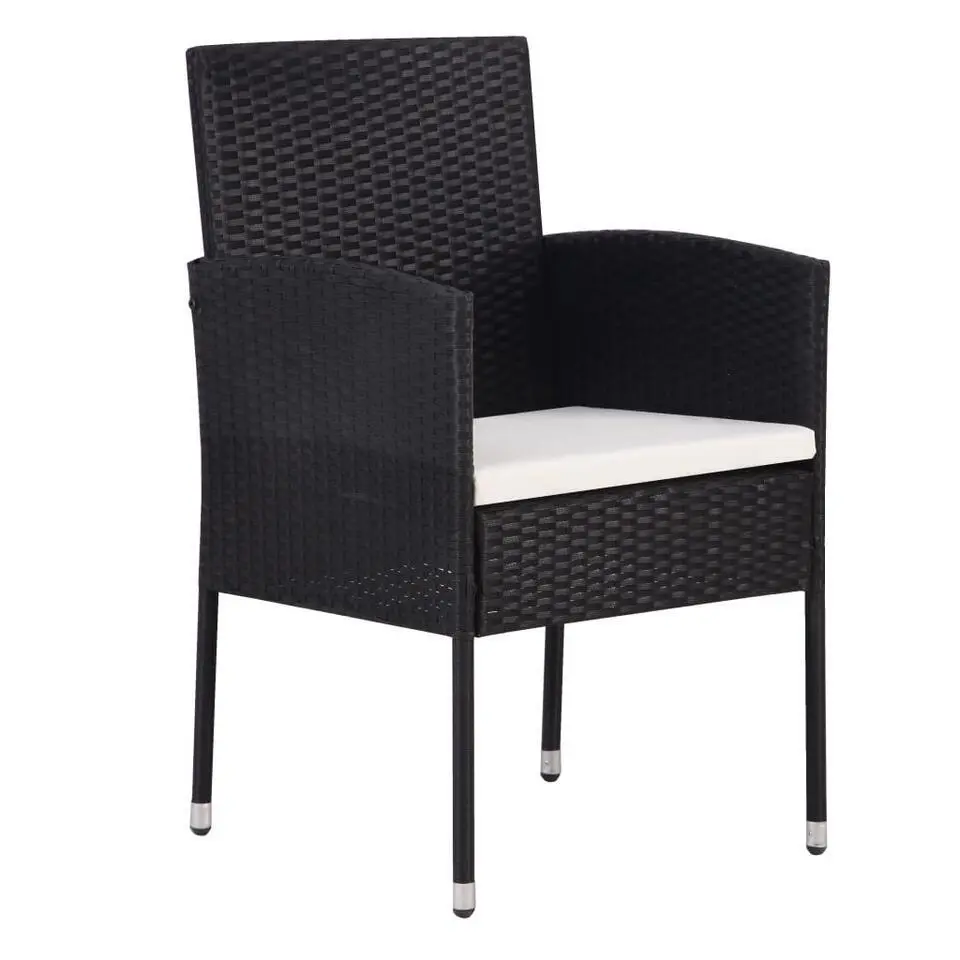 vidaXL - Tuinstoelen - Crèmewitte kussens - Zwart - Poly rattan - 4 stuks