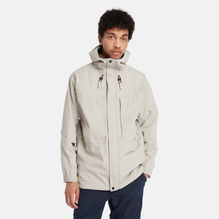 Parka impermeável para atividades ao ar livre, masculina, na cor bege.