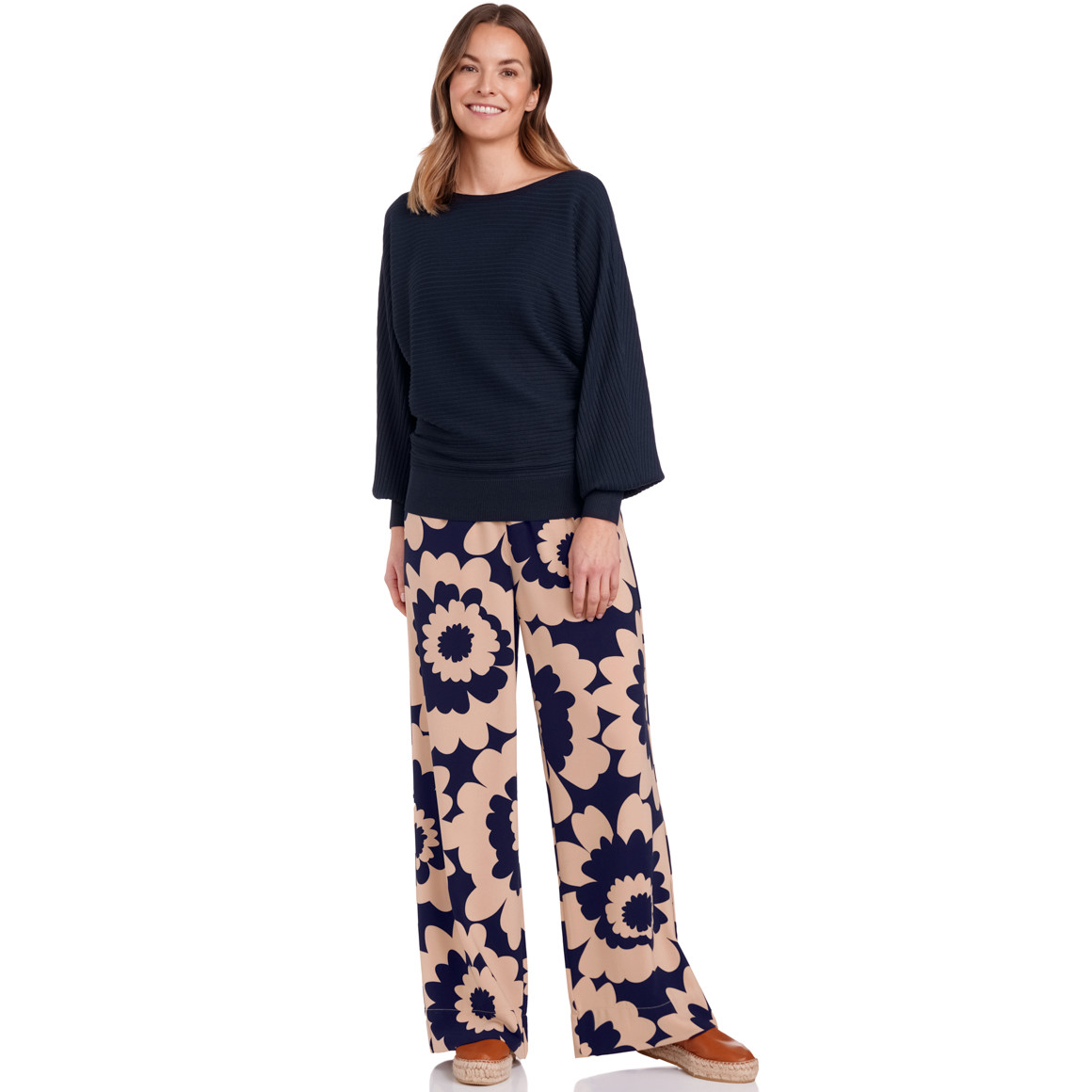 Gina Benotti Damen Hose im Retro-Look beige / dunkelblau
