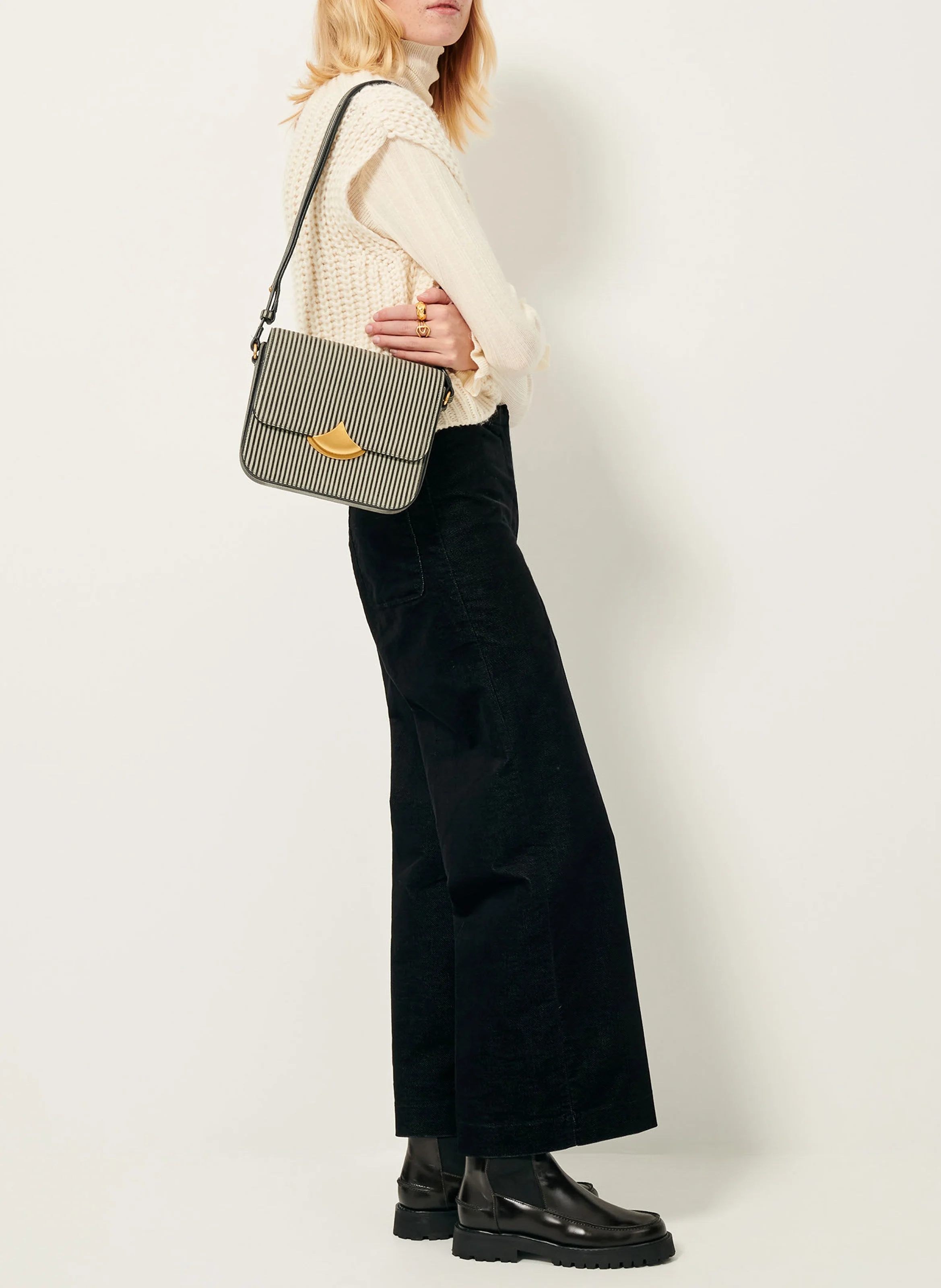 ALVELVET - Pantalon large en velours en coton mélangé| Noir