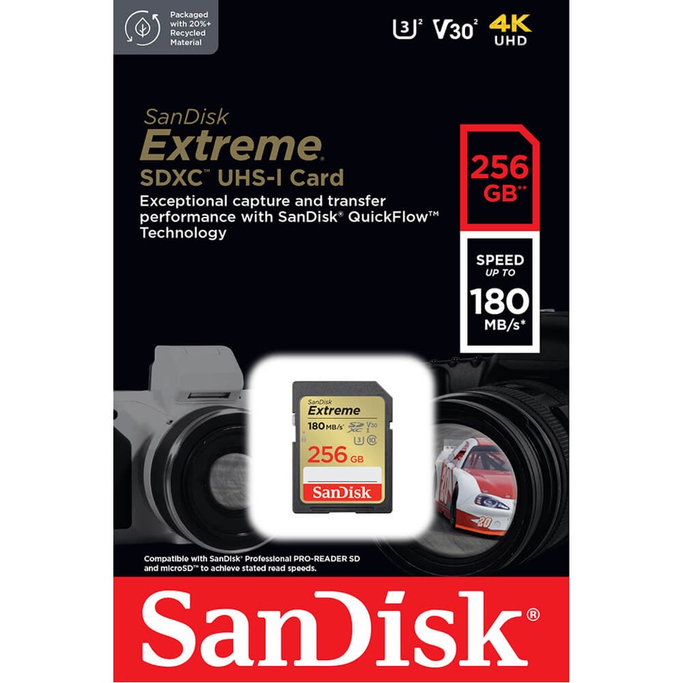 SANDISK - SDXC Extreme 256GB 180MB/s UHS-I C10 V30 U3