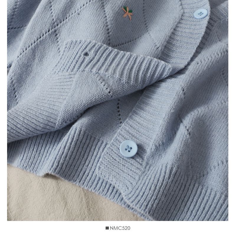 Lemongrass - Pointelle gebreide cardigan met bloemenborduursel