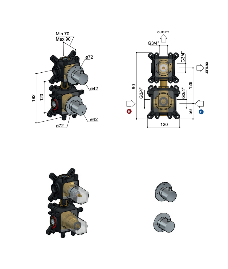 Hotbath Cobber inbouwdeel thermostaatkraan met 2-weg omstel CB7009