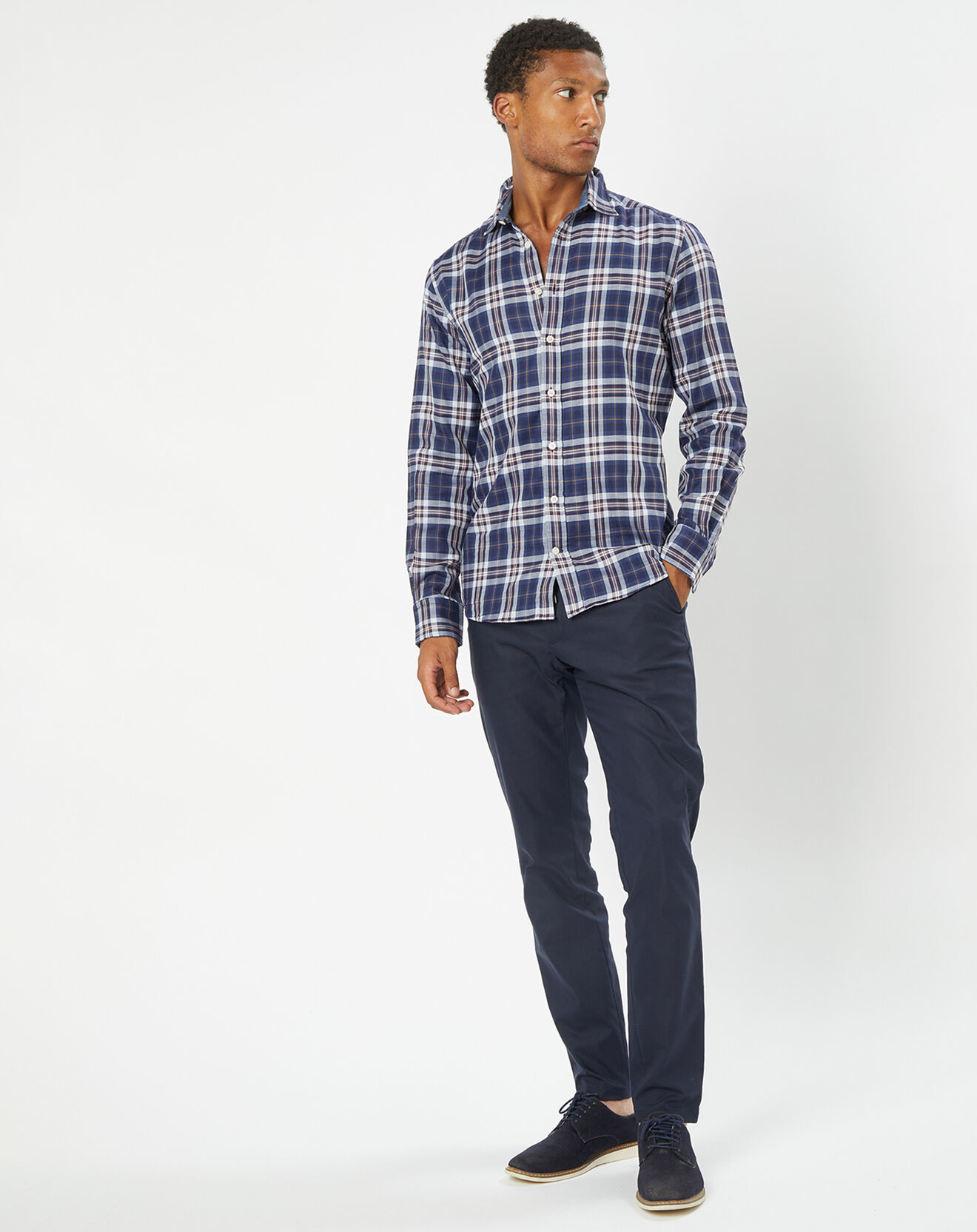 Hackett London Chemise Slim Fit Dark à carreaux bleue