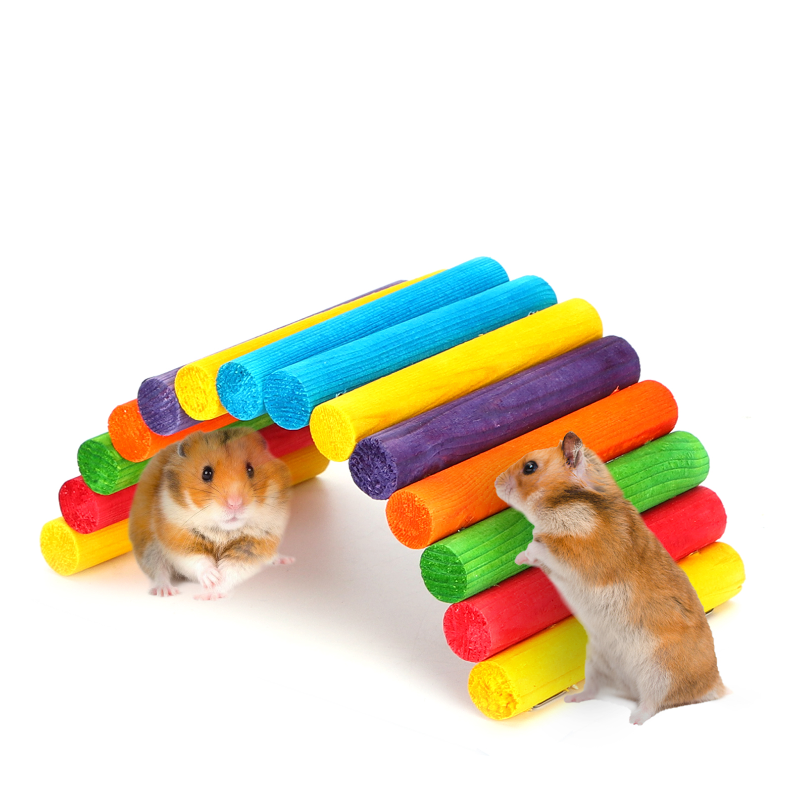 Nobleza - Ponte suspensa de brinquedo para hamsters - Escada longa de madeira para escalada com cores do arco-íris para hamsters, camundongos, gerbos e ratos.