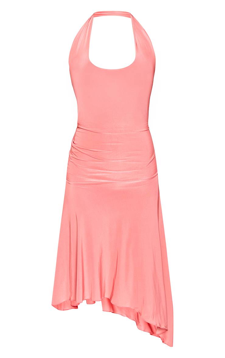 Corail Robe Midi Fluide À Encolure Dégagée Et Ourlet Mouchoir