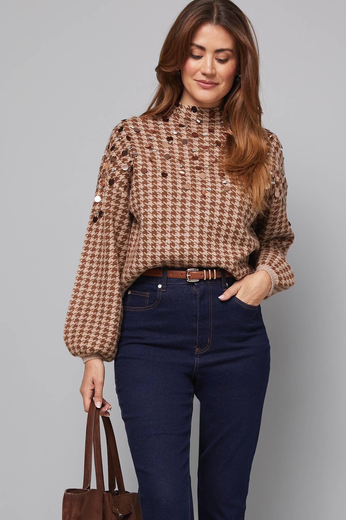 Wallis synthétiquell Tricoté à Carreaux et Sequins