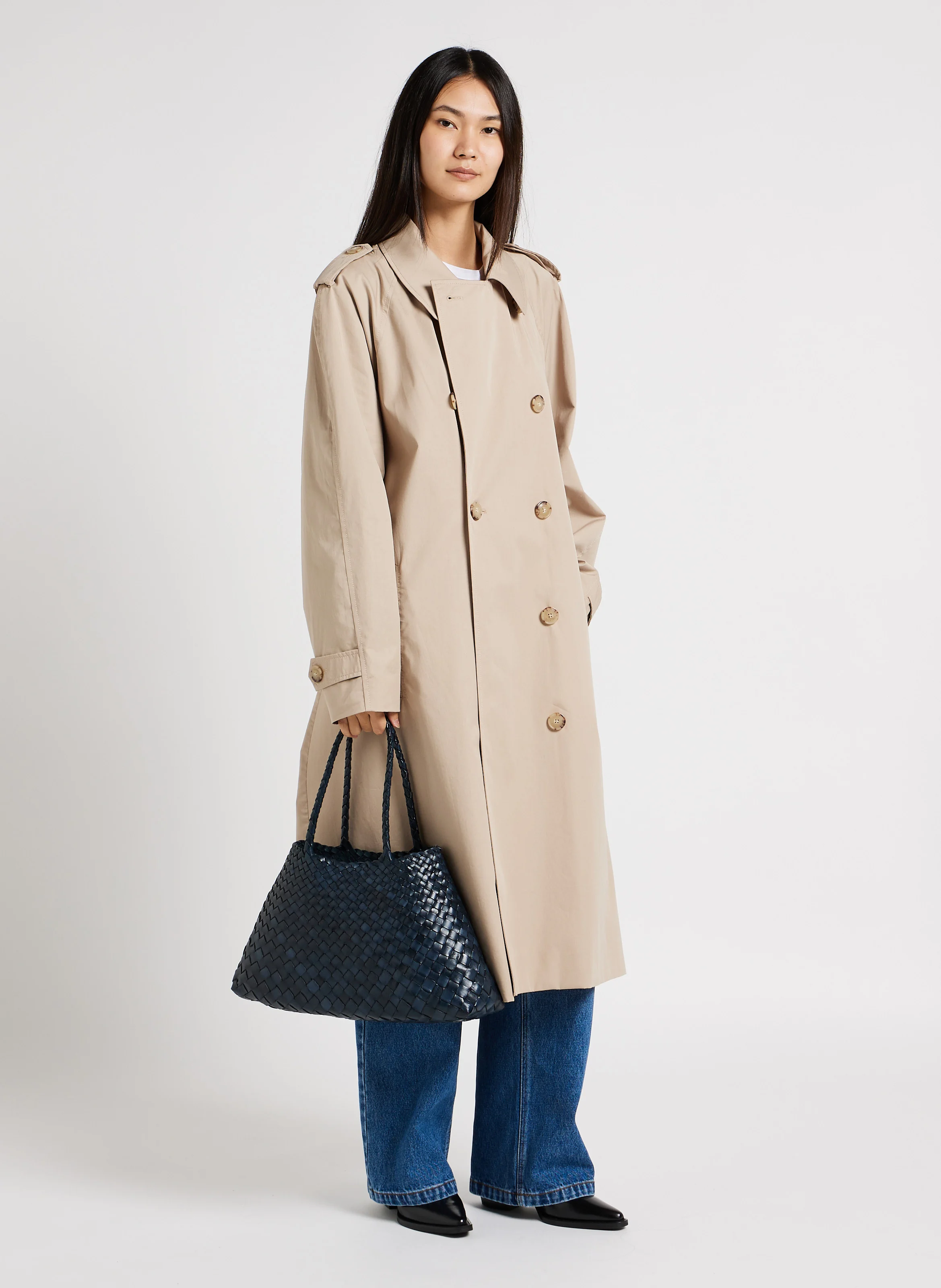 SANTA CROCE BIG - Panier tissé en cuir | Bleu