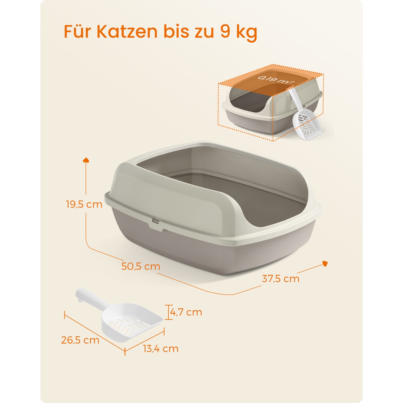FEANDREA Katzenklo mit hohen Seitenwänden, offene Katzentoilette, mit Schaufel