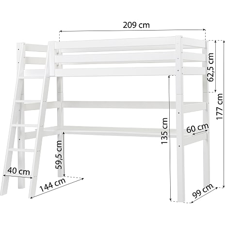 Hoppekids ECO Luxury højseng med bordplade og skrå stige 90x200cm