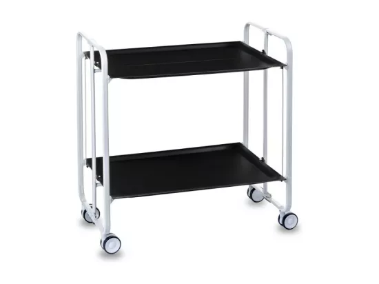 Chariot pliant à roulettes, table pliante roulante - Structure métallique blanche, 2 niveaux en stratifié noir - 72*66*43 cm - BAUHAUS