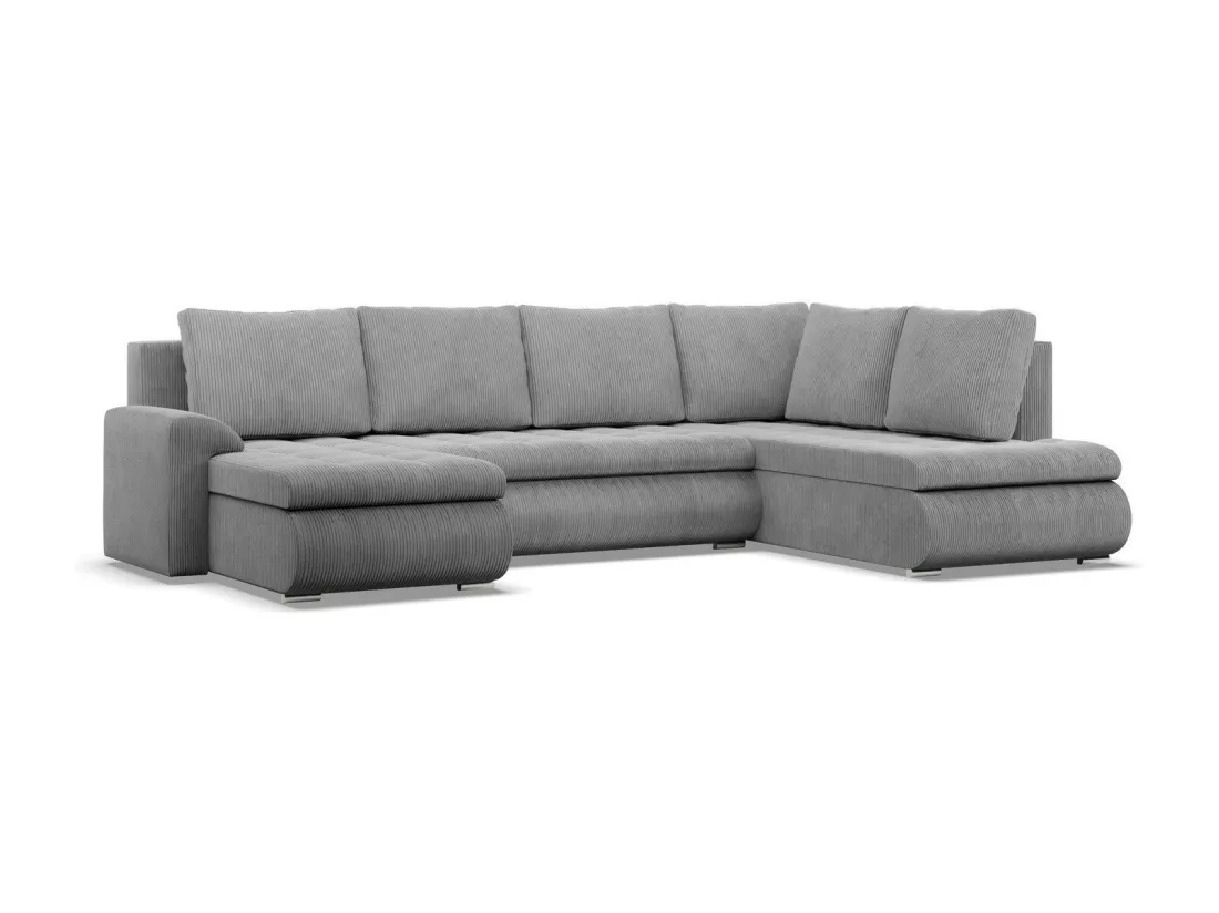 Canapé d'angle en U avec fonction sommeil, Ottoman, Cord - Gris
