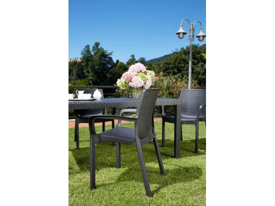 Lot de 4 chaises d'extérieur Dnardin, Sièges de jardin, Chaise de table à manger, Fauteuil d'extérieur effet rotin, 100% Made in Italy, 54x60h82 cm, Anthracite