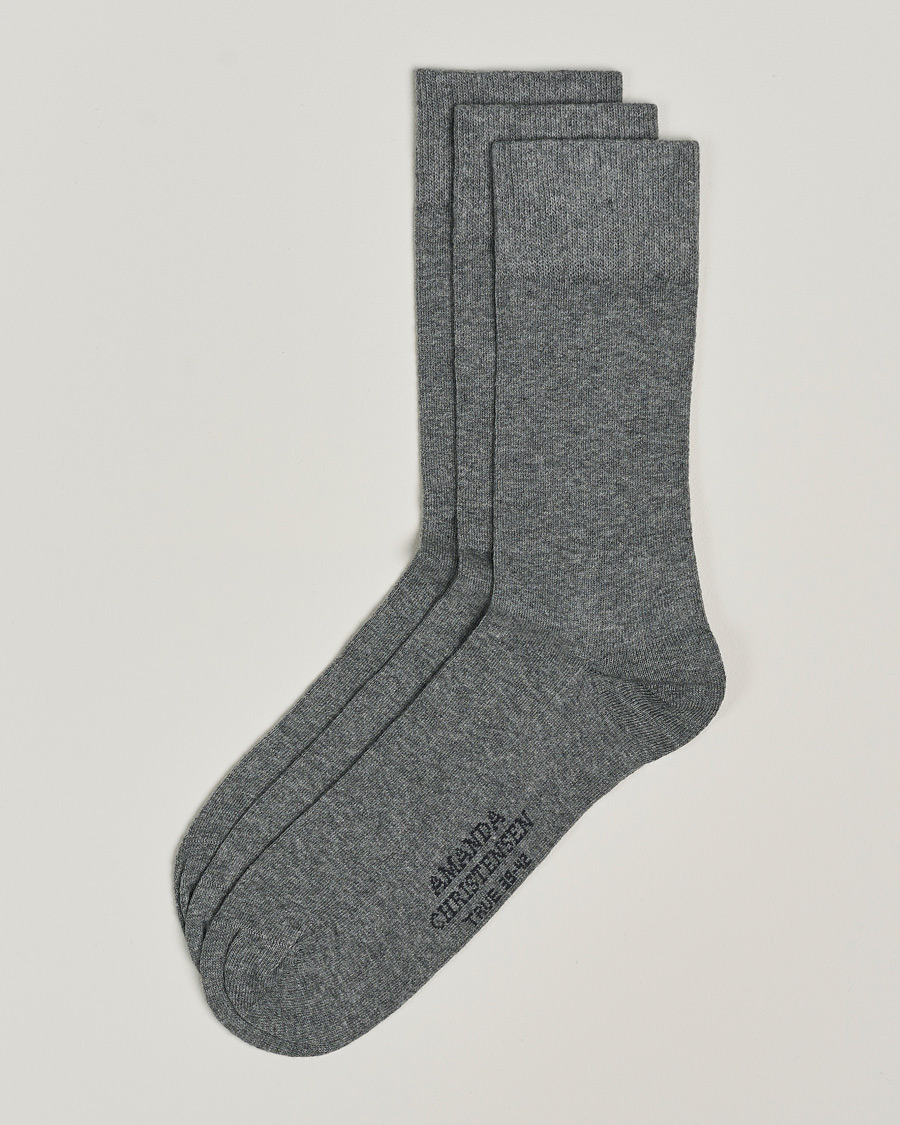 Amanda Christensen 3-Pack True Cotton Socks Grey Melange