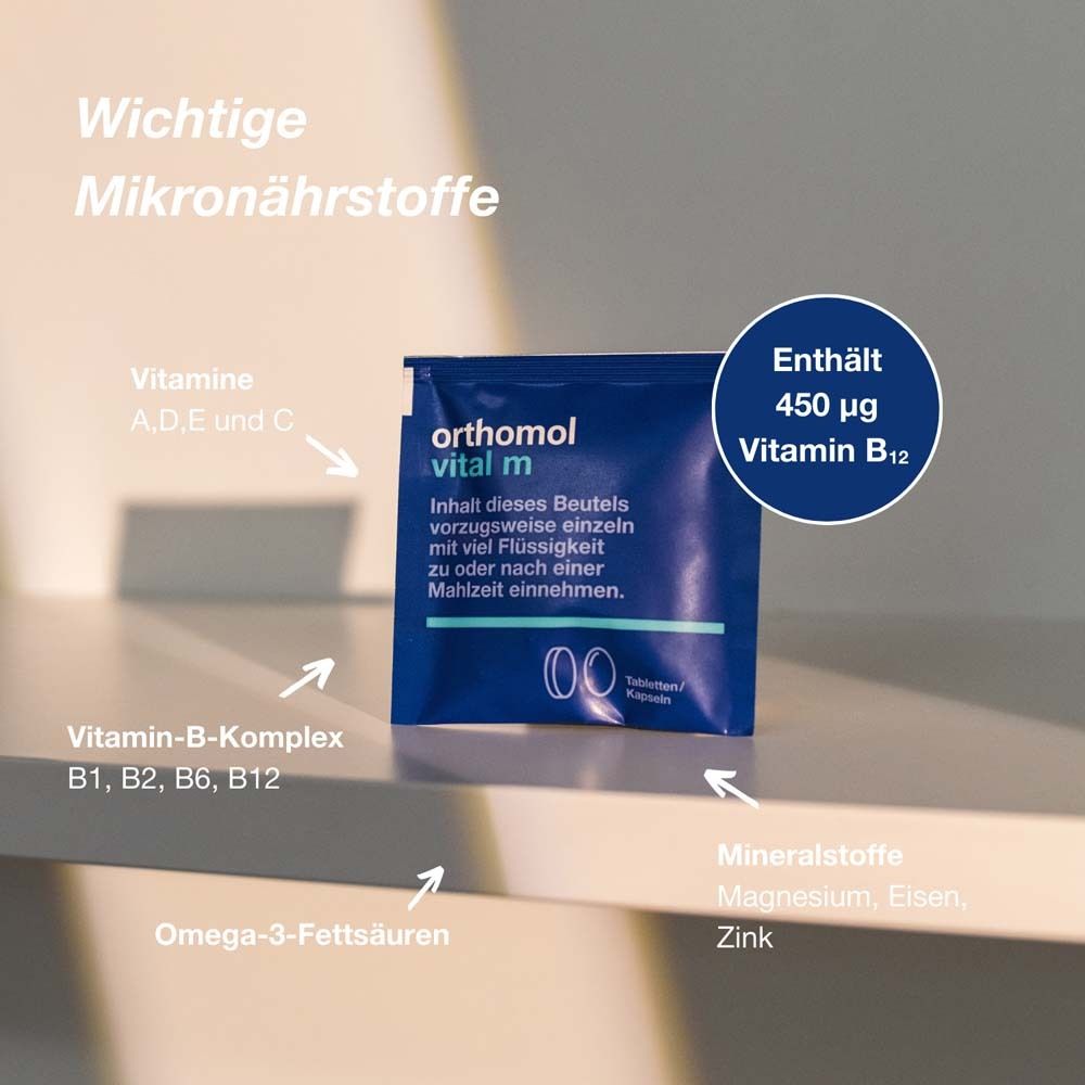 Orthomol Vital m - Mikronährstoffe für Männer - bei Müdigkeit - mit B-Vitaminen, Omega-3 und Magnesium - Tabletten/Kapseln