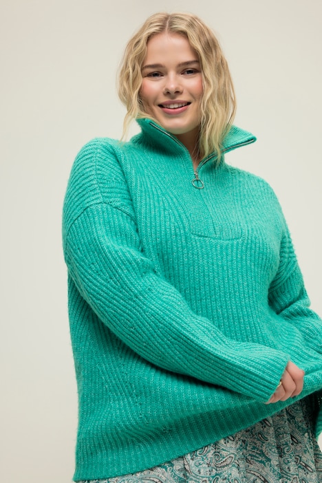 Troyer, Pullover, oversized, Rippstrick, Troyerkragen