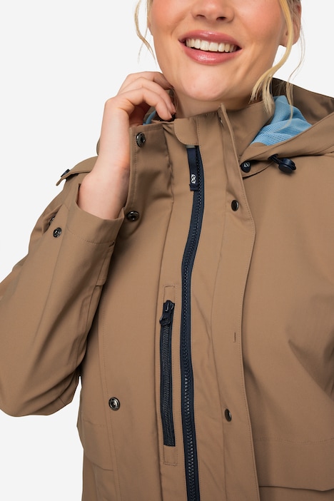 Funktions-Regenmantel, Kapuze, 2-Wege-Zipper, Futter aus recyceltem Polyester