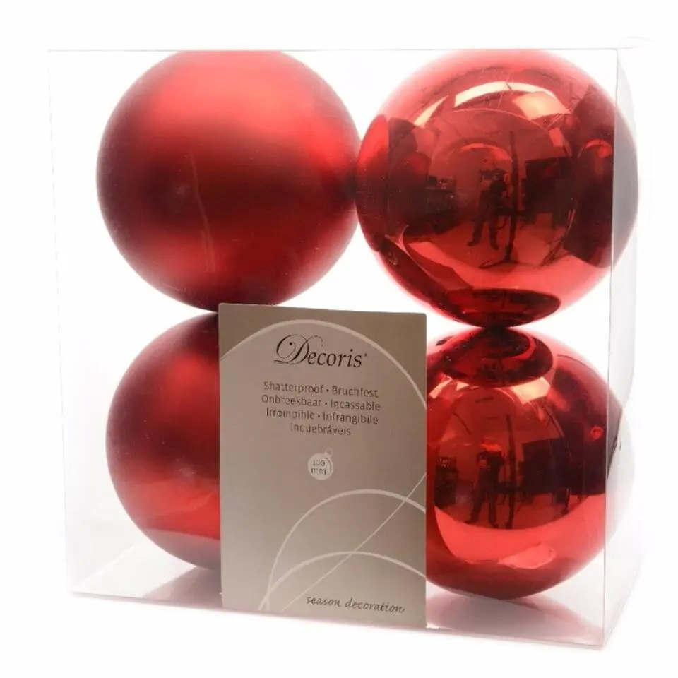 Decoris Kerstballen - 4x st - rood - 10 cm - kunststof