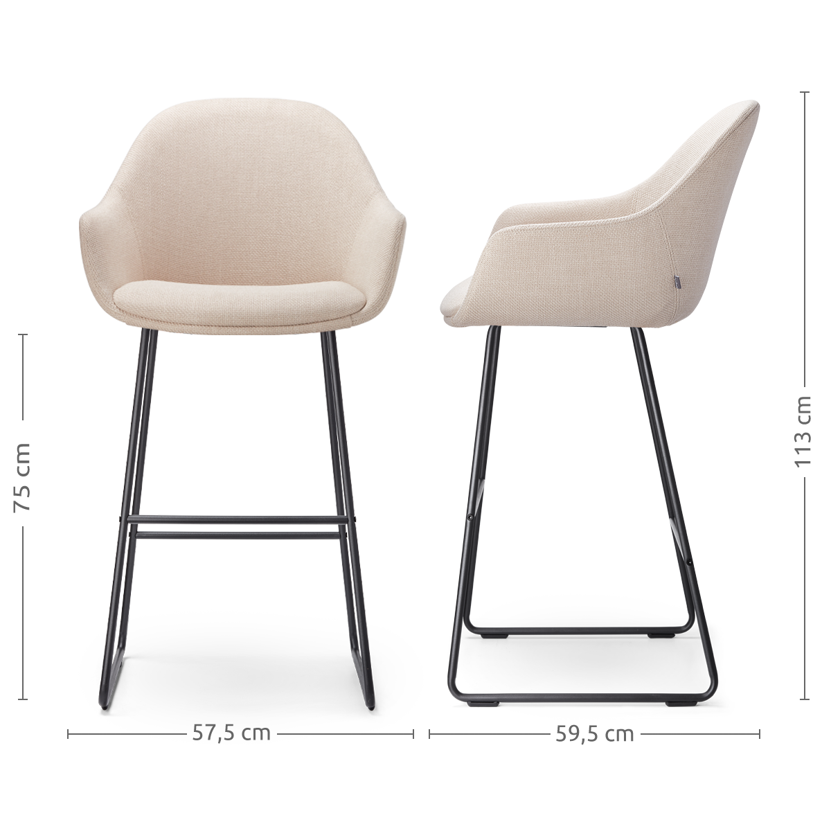 Barkruk Nino-Mae beige - zwart onderstel - 75 cm