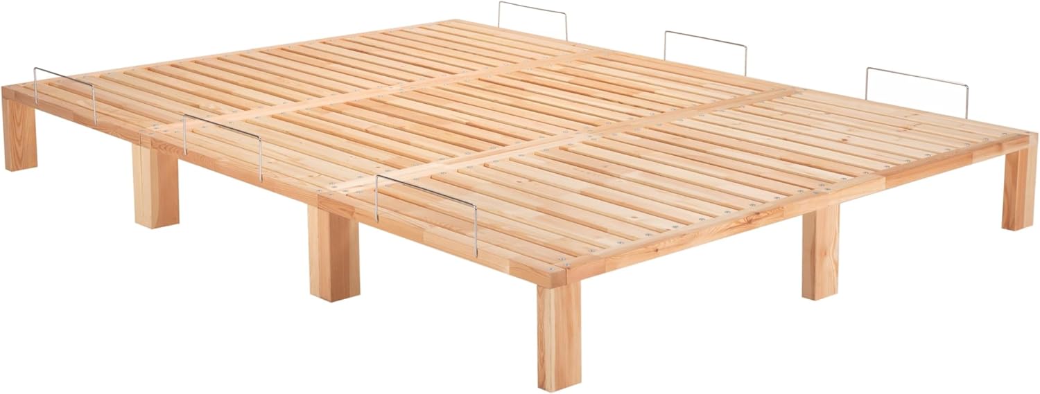 Kiefer massiv Holzbett G56, naturbelassen, mit Standardfuß 25 cm Höhe, inkl. Lattenrost und Matratzenbügeln, Liegefläche 280x200 cm Best. aus 2X 90 x 200 cm, 1x 100 x 200 cm