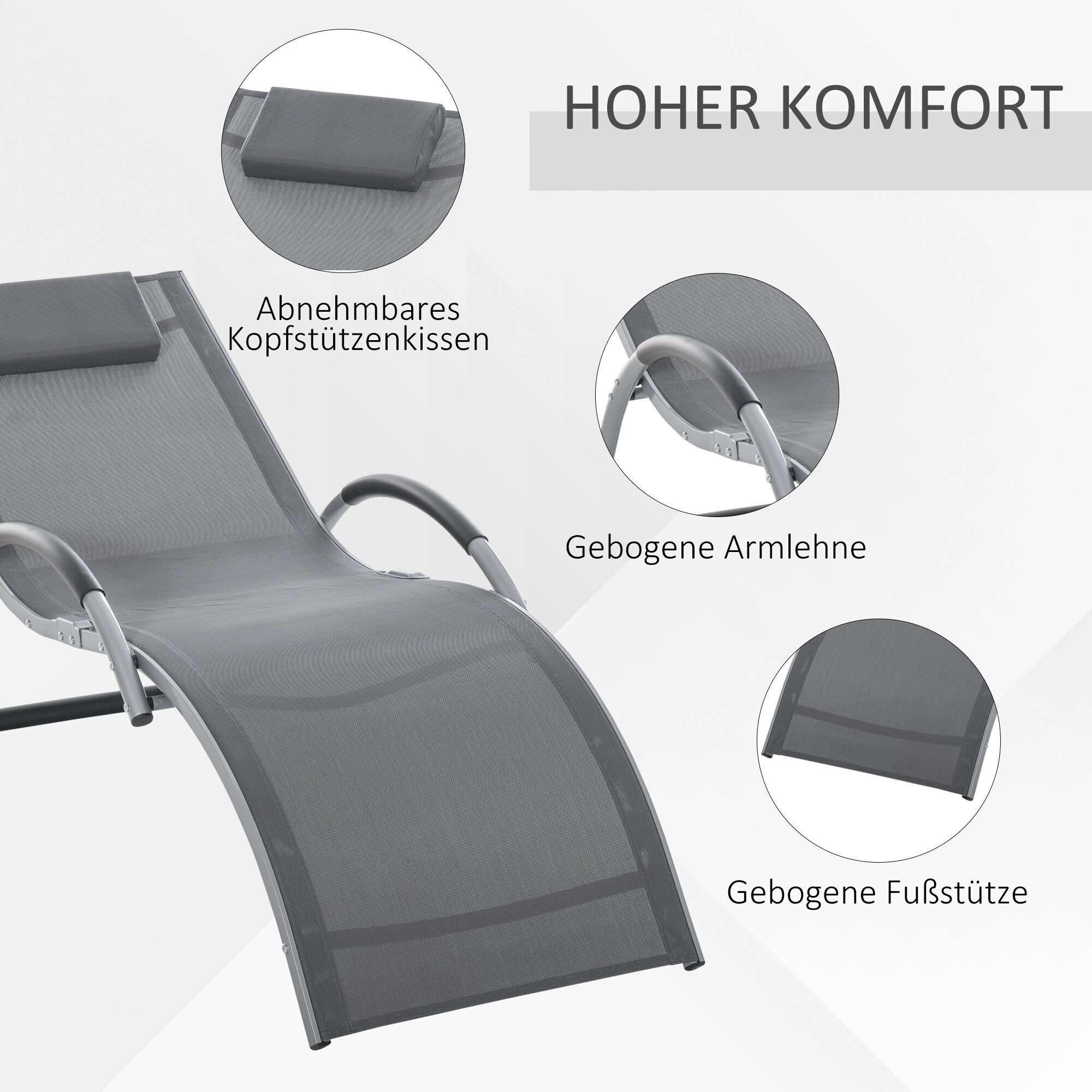 Outsunny Gartenliege mit Kissen 160 x 60 x 65 (LxBxH)