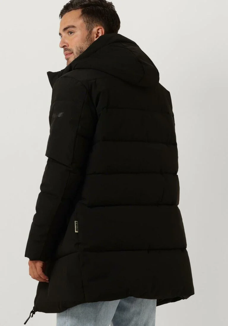 WOODBIRD zwarte woodbird gewatteerde jas wbjoseph tech long jacket