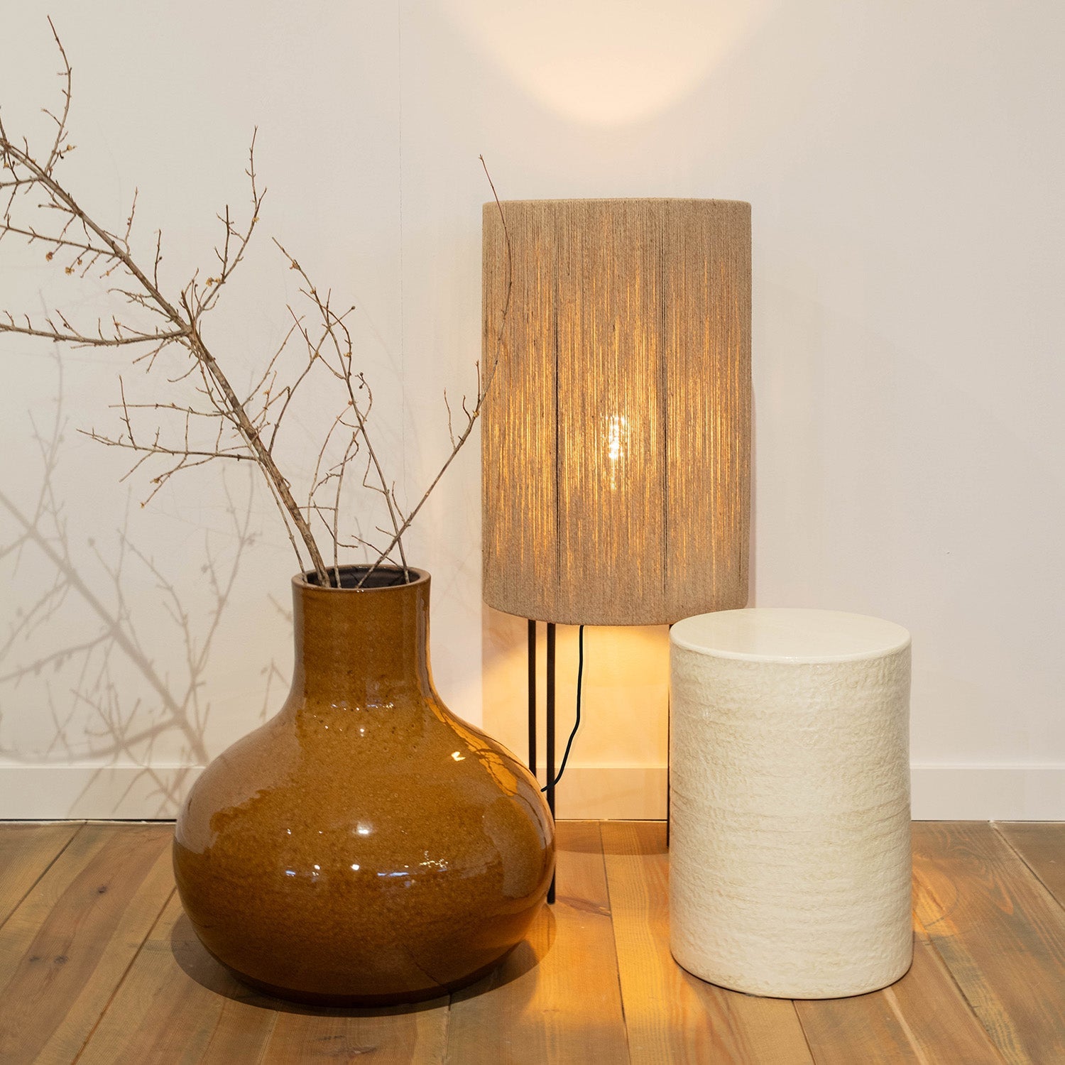 Atmooz Sintra Vloerlamp â Ã30x78cm â Zwart â Jute Kap â E27