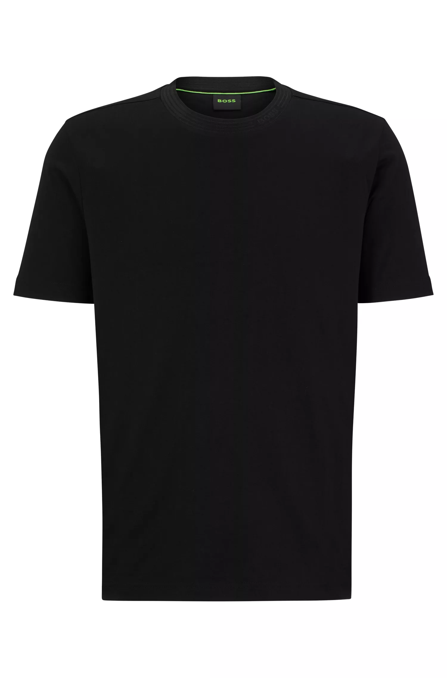 Camiseta BOSS verde em malha de algodão com gola com logotipo