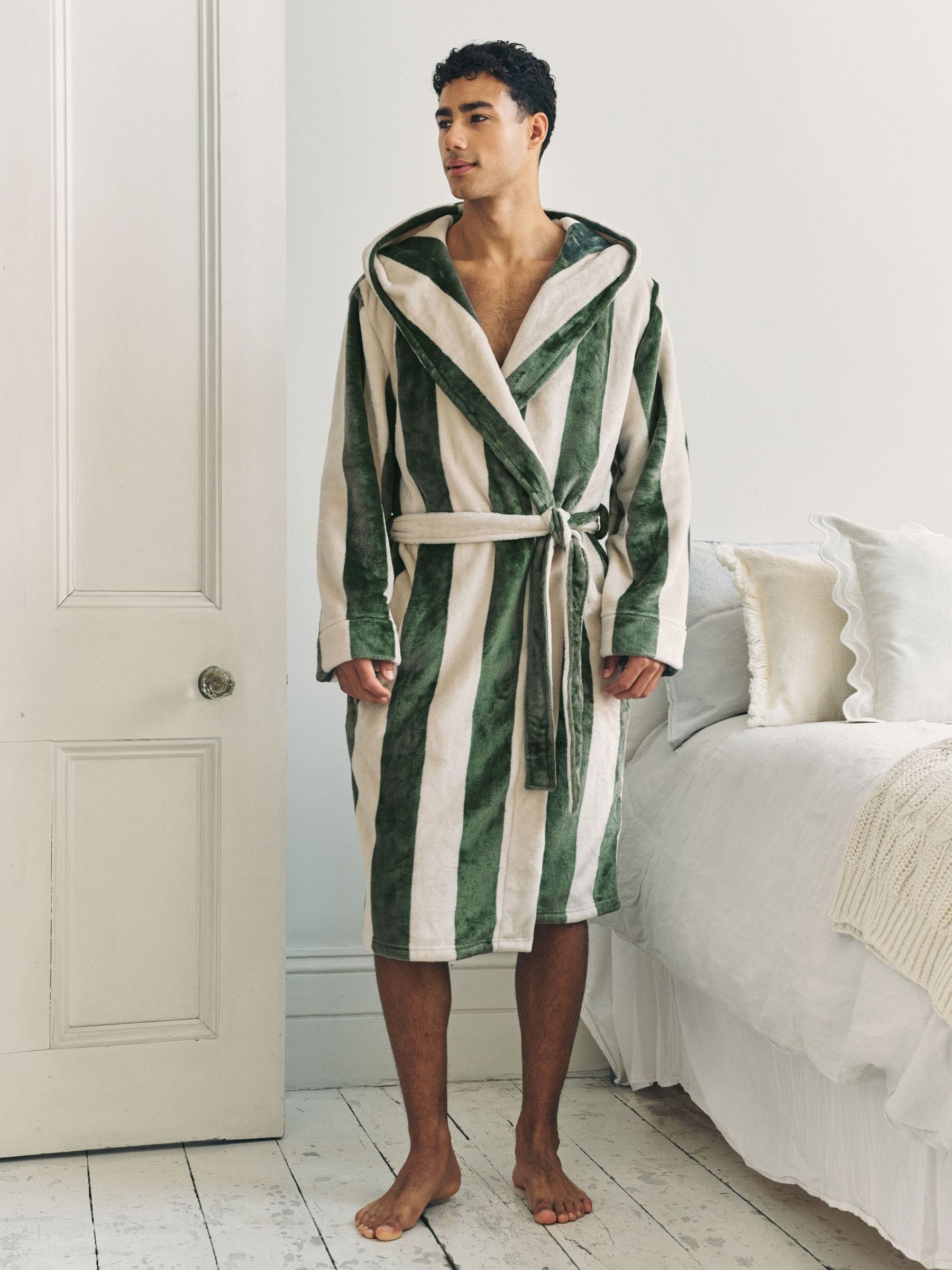 Chelsea Peers Fleece Stripe Hooded Dressing Gown