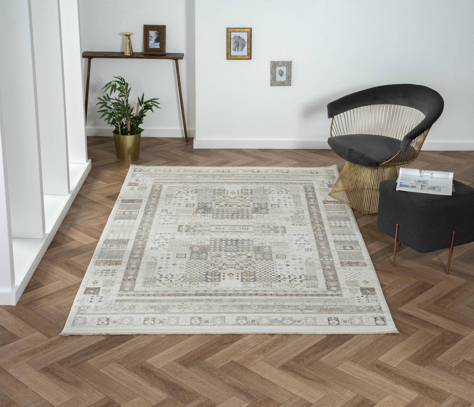 Teppich MY KASHKULY - creme-hellgrau-altgoldfarben - 160x230 cm