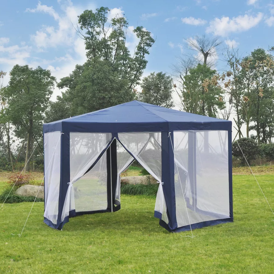 Outsunny Pavillon in sechseckiger Form blau