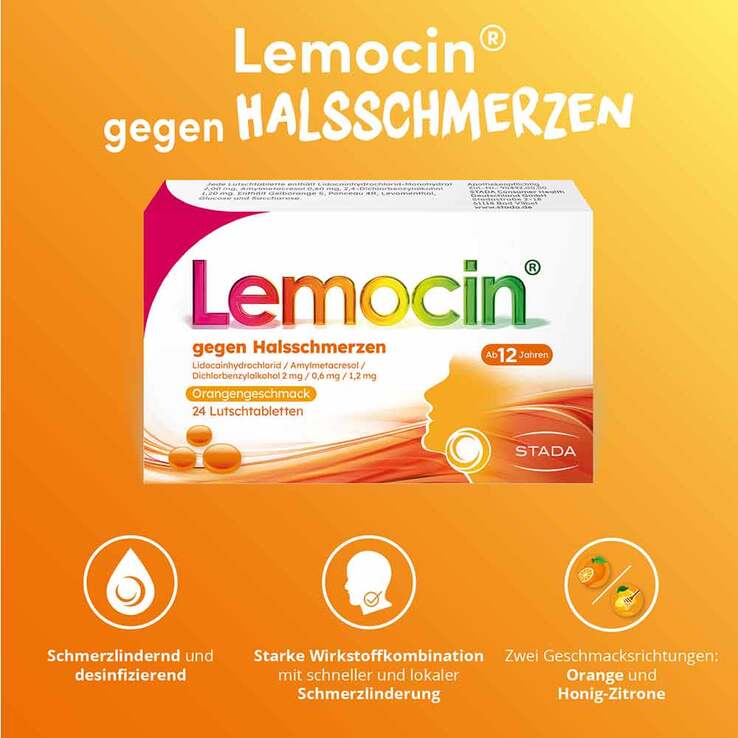 Lemocin® gegen Halsschmerzen Orangengeschmack, 24 St