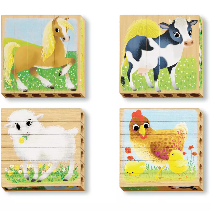 Quercetti Vier Holzpuzzles: Bauernhoftiere