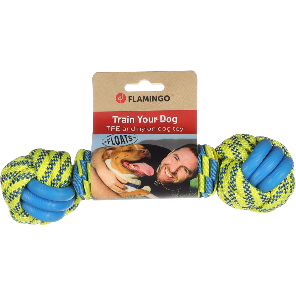 Jouet balle nouée cordon bleu & jaune ø 7 x 28 cm pour chien