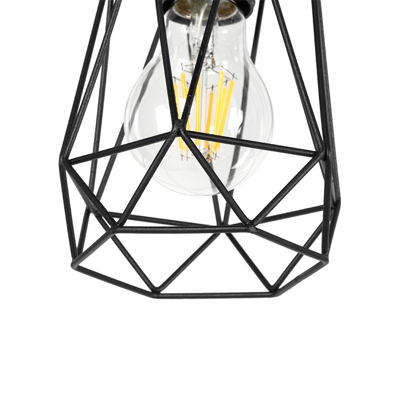 Landelijke vloerlamp zwart met hout 2-lichts met kap - Dami Frame