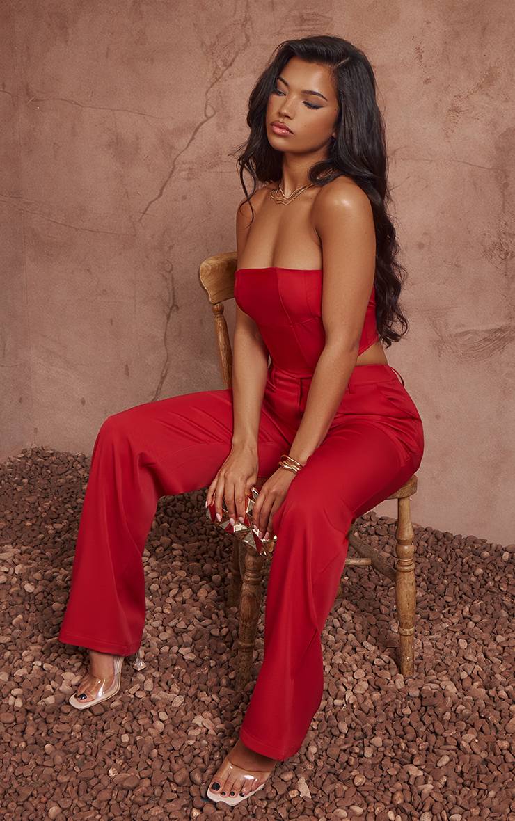 Rouge Pantalon Tailleur Tissé Coordonné