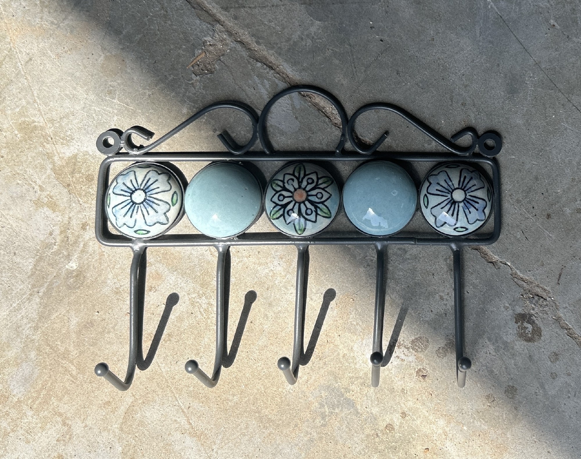 5er Wandhaken, grau, blau, B 23 cm, H 16 cm, L 6 cm von fischer's lagerhaus