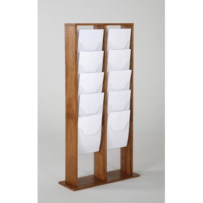 Promocome - Présentoir de journaux de sol - 2 x 5 compartiments A4 - bois foncé