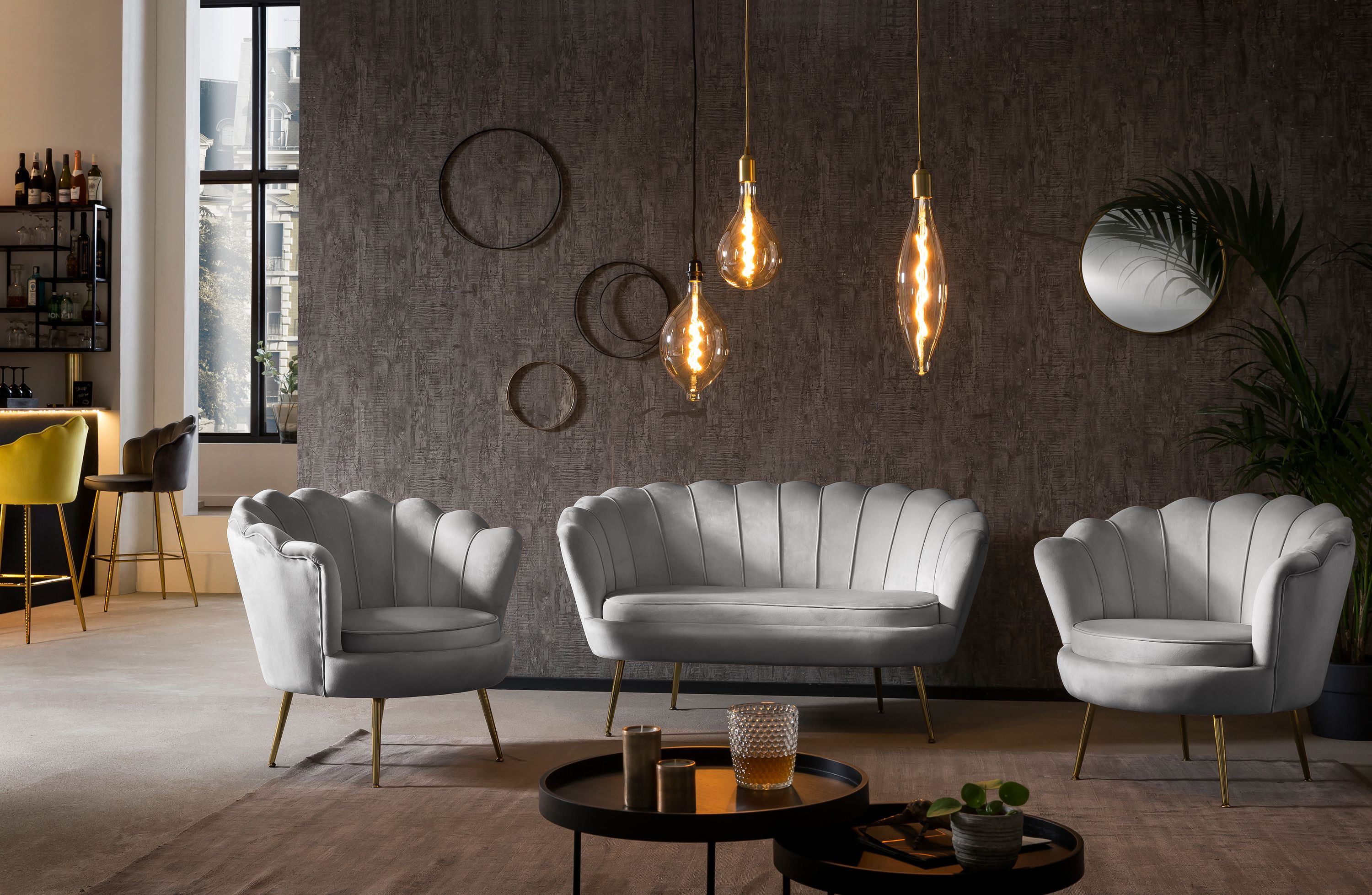 Muschelsessel Samt Hellgrau Relaxsessel Polstersessel Ohrensessel Loungesessel