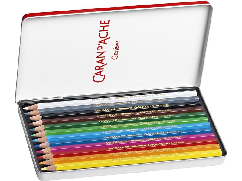 Caran d'Ache Aquarellstifte Swisscolor 12 Stück Sortiment aus 12 wasservermalbaren Farbstiften