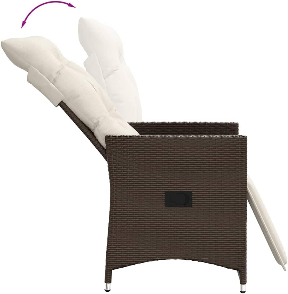 Gartensessel mit Kissen 2 STK.Verstellbar Braun Poly Rattan Verstellbar Gartenstuhl mit Stahlrahmen, Loungesessel für Außenbereich