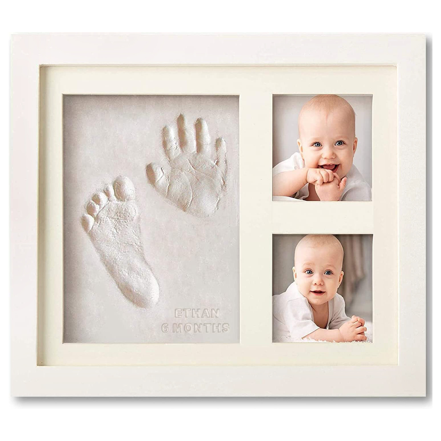 (3-tlg. Set) 3D Haustier Pfoten Abdruck Kit DIY Baby Fussabdruck Gipsabdruck Form inkl. Bilderrahmen - Weiss