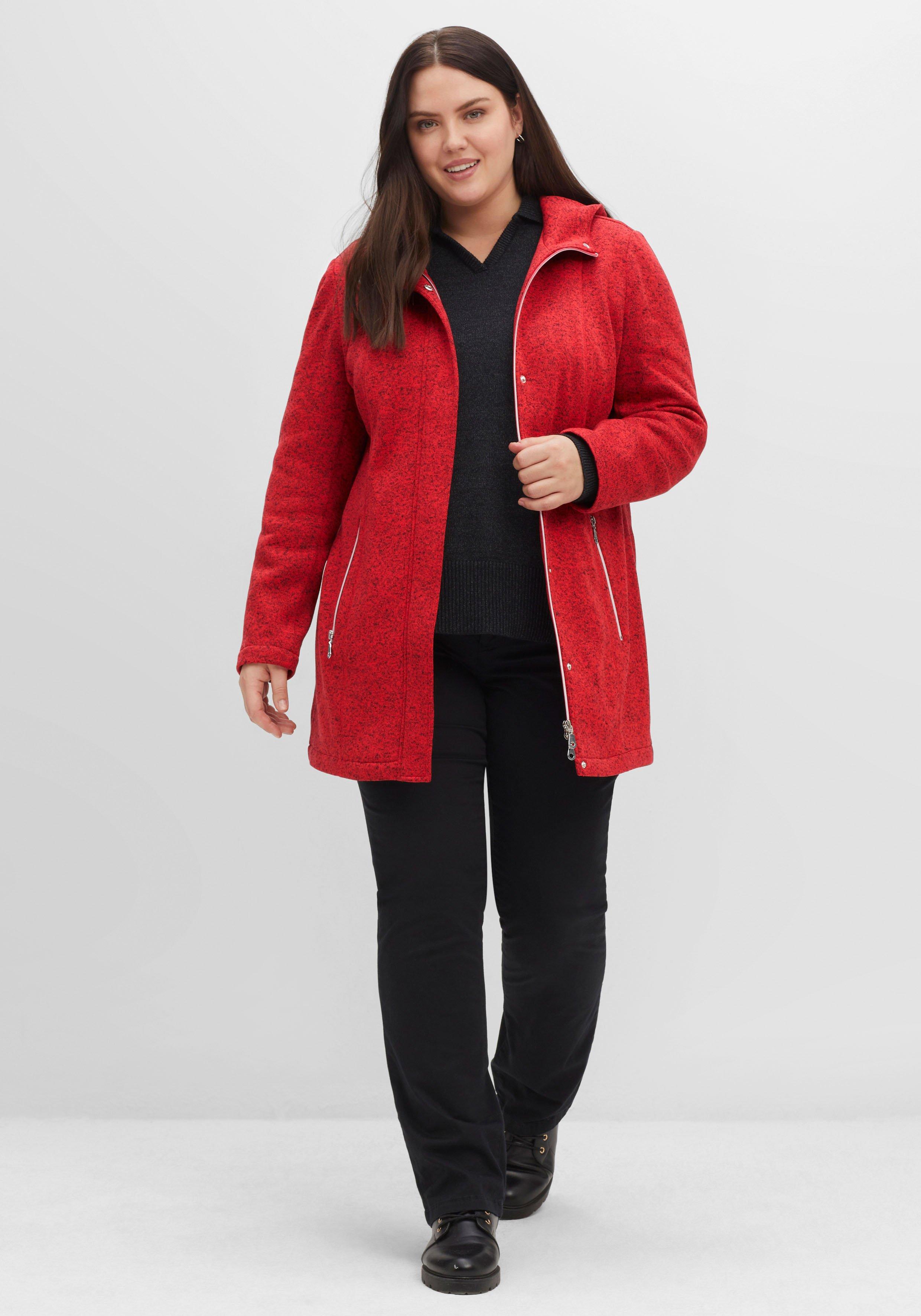 Lange melierte Strickfleecejacke mit Kapuze