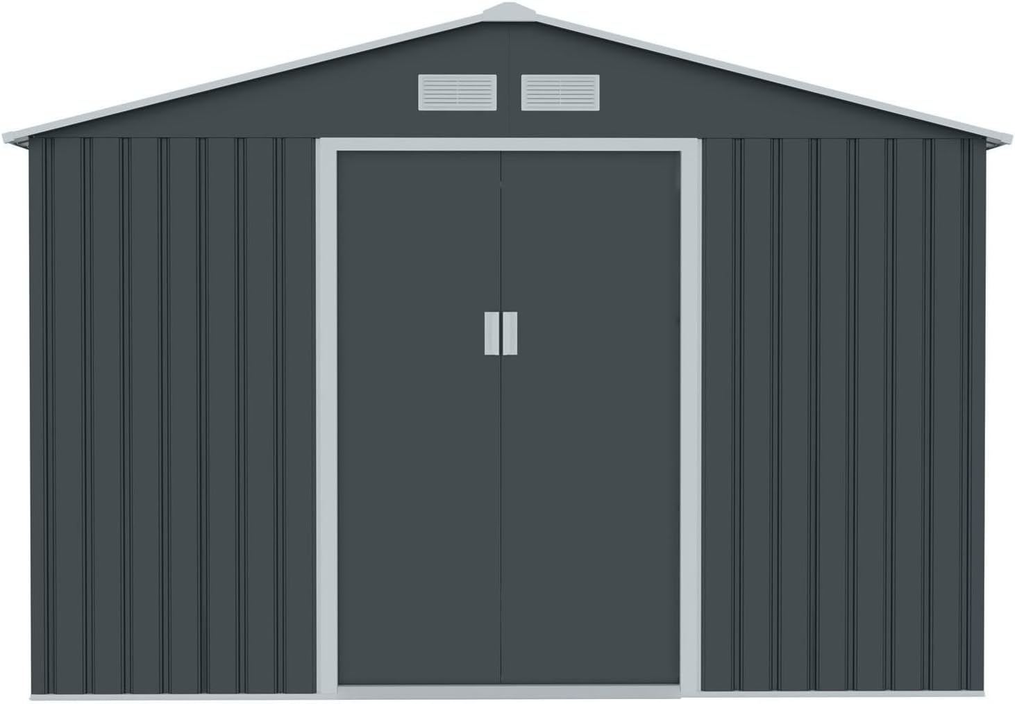 S300 Metall Gerätehaus XXXL 277x319x192cm Geräteschuppen Garten Schuppen Gartenhaus Satteldach Anthrazit Dunkelgrau