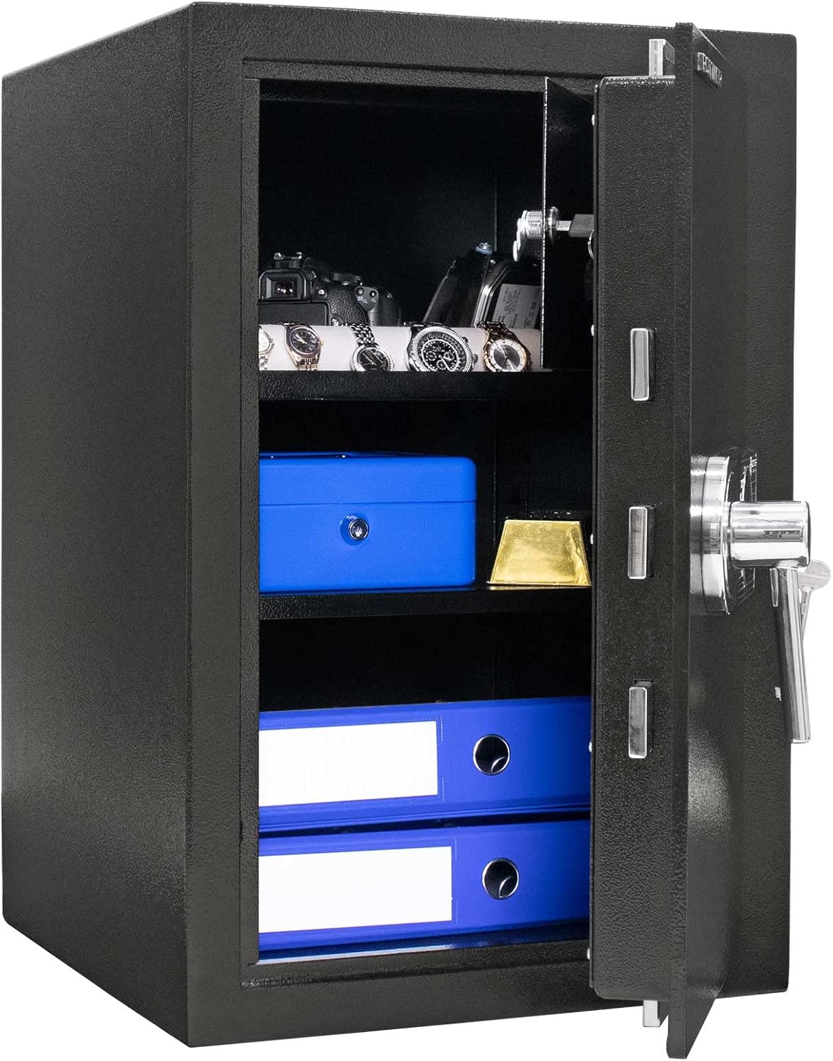 Rottner Wertschutzschrank Ben 65 EN1 mit Doppelbartschloss 2 Schlüssel Aufbohrschutz Schwarz HxBxT 655x435x445 mm versperrbarer Innentresor 2 verstellbare Fachböden Befestigungsmaterial