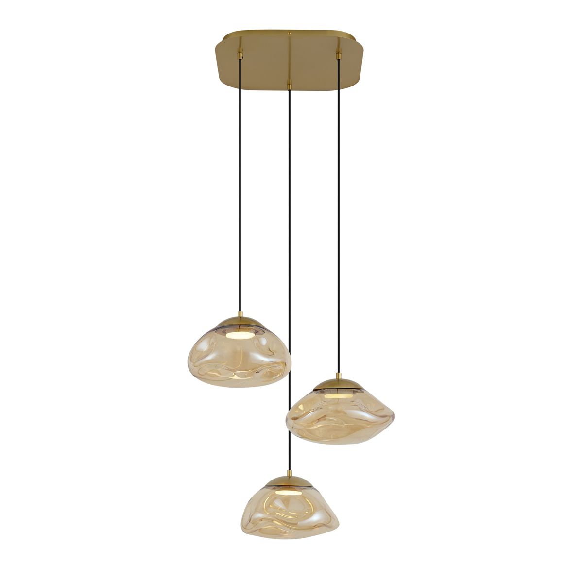 Hotel Chique hanglamp messing met amber glas 3-lichts - Gus
